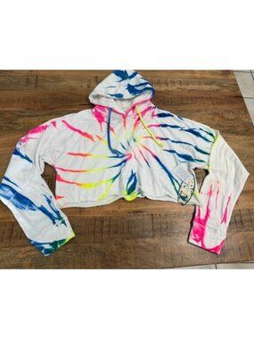 Pop Surf Tie Dye Cropped Hoodie Sweatshirt XL White Born Brooklyn Built  Summer